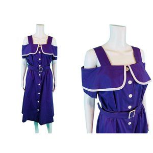 Vintage 90s Purple Sundress Womens Medium Off The Shoulder Grape Ruffle Dress